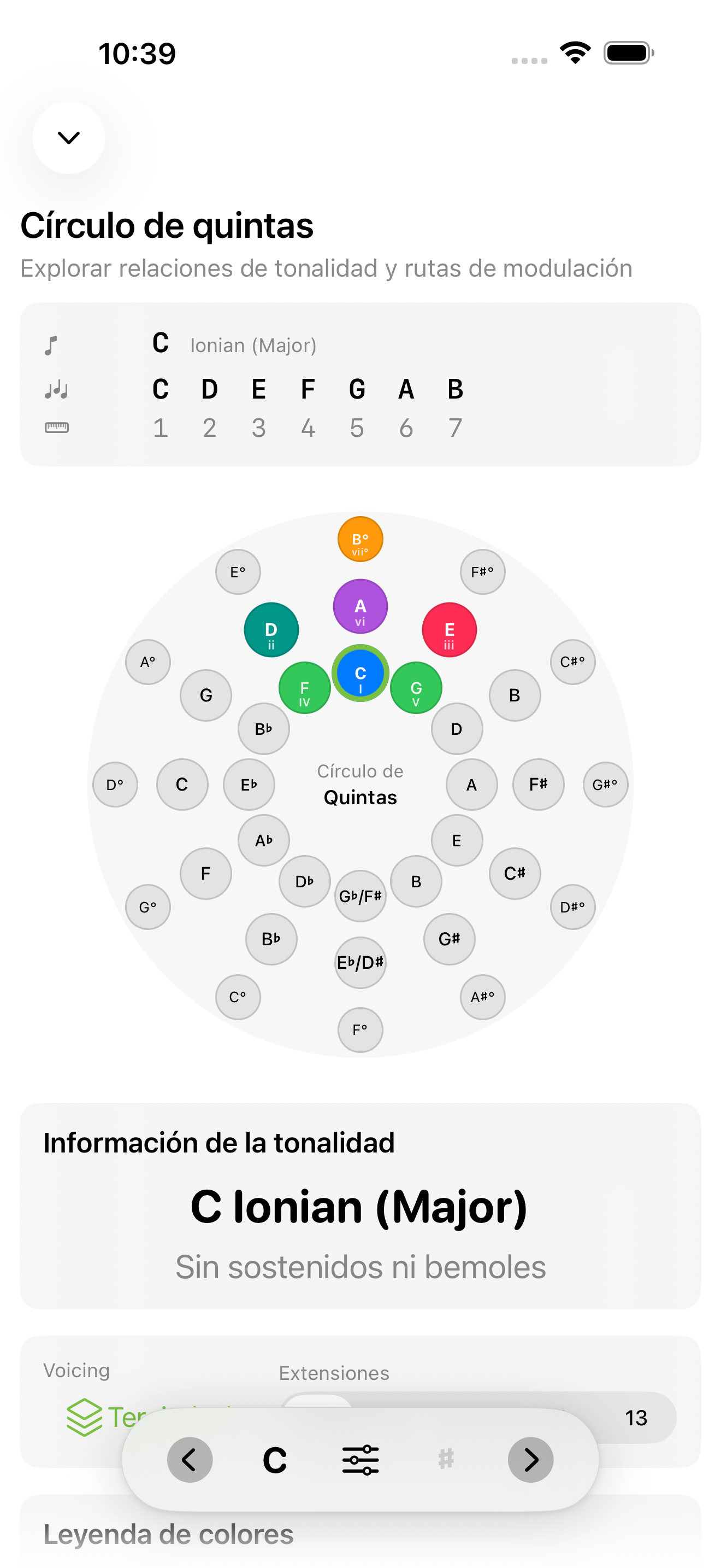 Círculo de quintas en iPhone